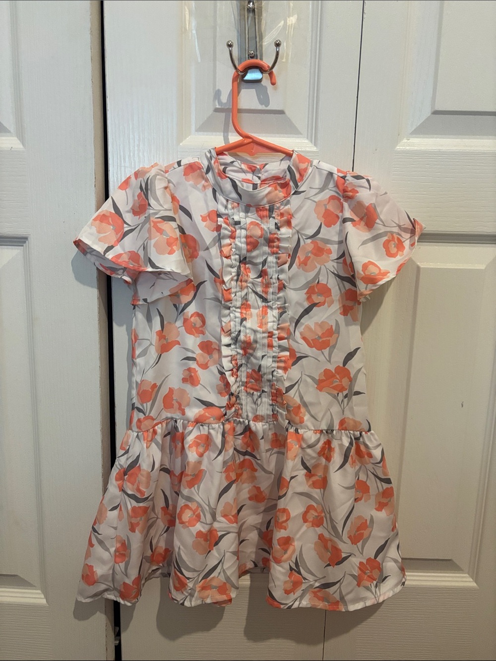 Janie and Jack White Dress with Coral Floral Print